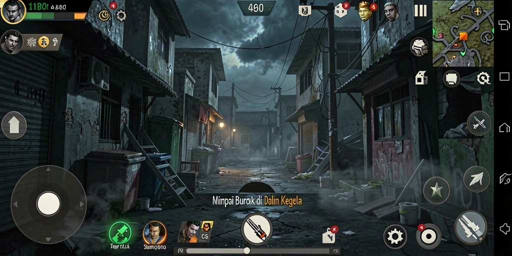 Screenshot gameplay 11BOLA yang menyeramkan dengan suasana kegelapan.
