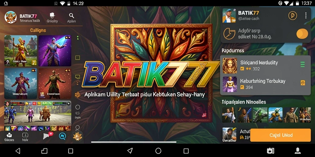 Tampilan utama aplikasi BATIK77 dengan fitur Utility yang menarik.