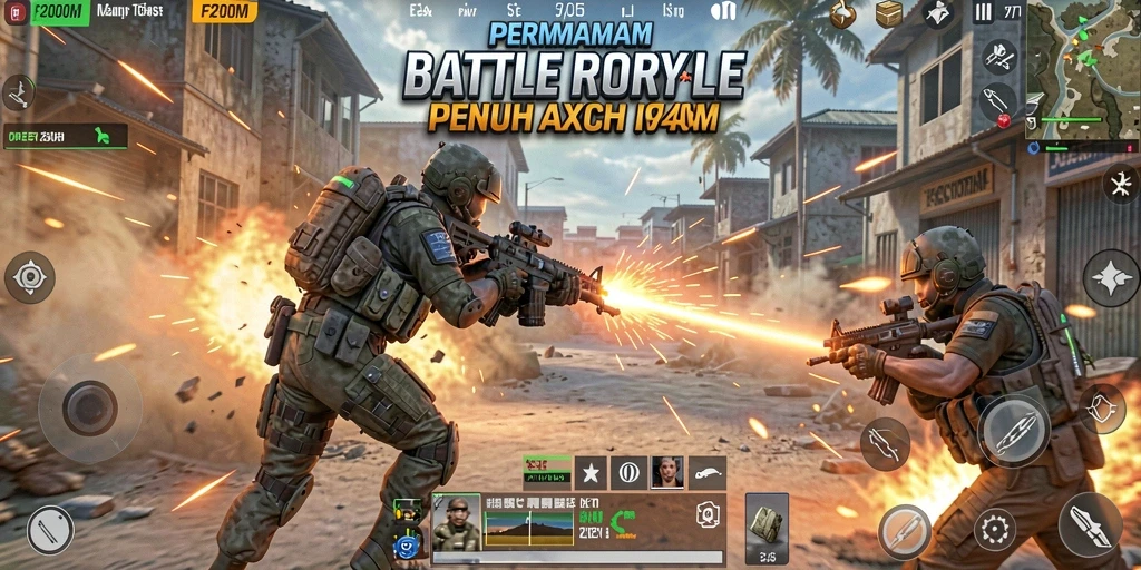 Tangkapan layar gameplay F200M menunjukkan aksi Battle Royale yang mendebarkan.