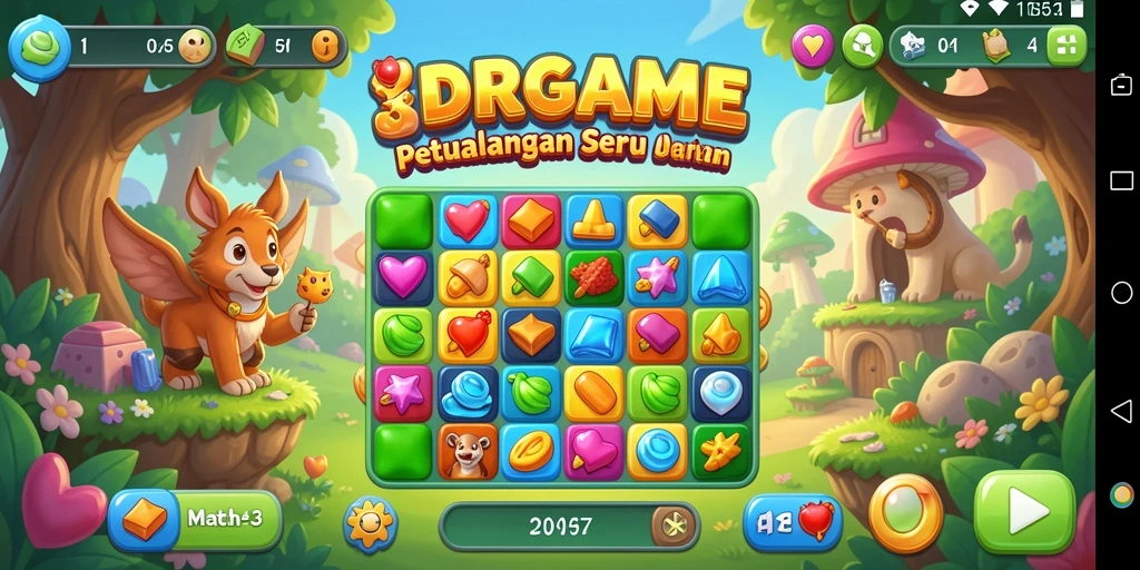 Tampilan gameplay seru dalam game Match-3 IDRGAME.