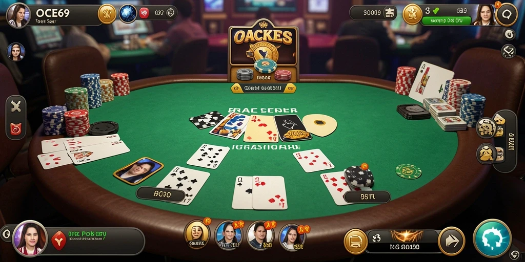 Gameplay menarik OCE69 dengan suasana poker yang seru.