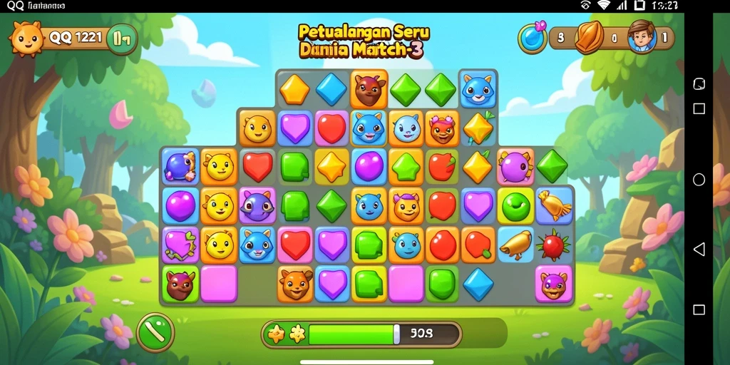 Tampilan gameplay seru dalam game Match-3 QQ1221.