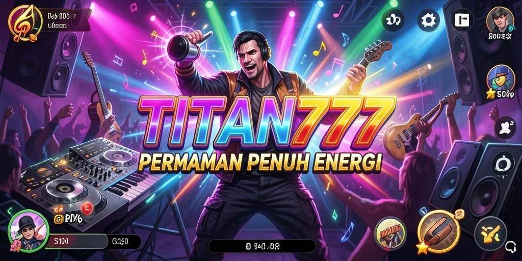 Screenshot gameplay TITAN777 menunjukkan aksi permainan musik yang seru.